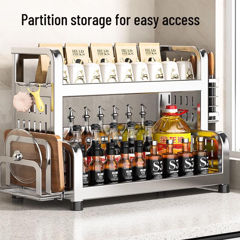 2-Tier Stainless Steel Kitchen Countertop Organizer with Knife & Cutting Board Holder