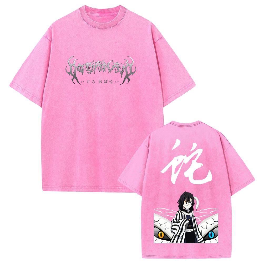 Iguro Obanai Demon Slayer Clothing Men Women Oversized T-shirts Short Sleeve Washed T Shirt Vintage Cotton Tshirt Harajuku Tops