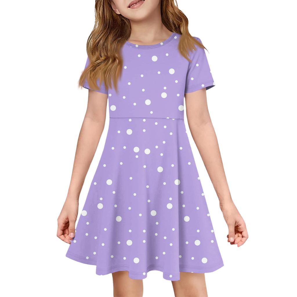 Girl Summer Dress Color & Print Short Sleeve Dress With Pocket Casual Dress Shorts Sleeve Party Dress Easter Day