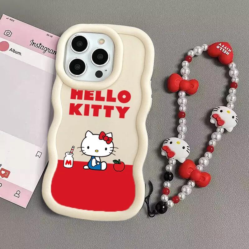 Hello Kitty Chain Case For Iphone 17 Pro Max 16 15 14 13 12 11 Pro Max 17 Air 16e 14 16 15 Plus 16+ Phone Casing Cute Wave TPU