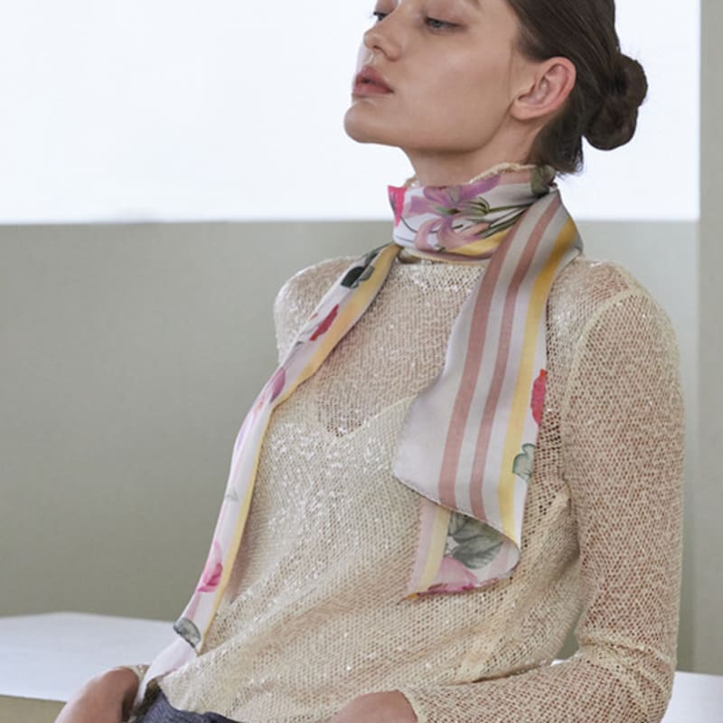 

ANA MAISON Casual garden Long Petit Silk Scarf [PML-1404] Casual garden