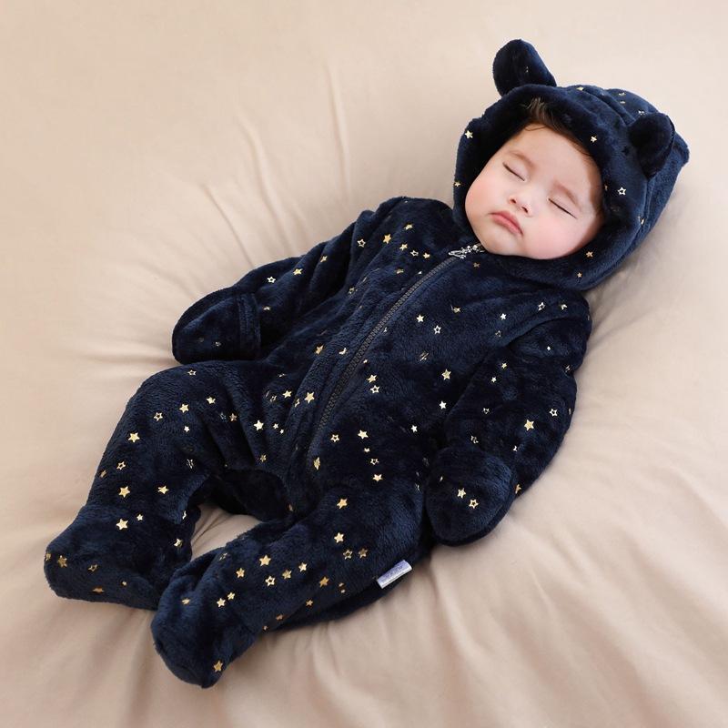 Baby Fall Winter Romper Onesie Newborn Infant Cotton Padded Footie Jumpsuit Long Sleeve