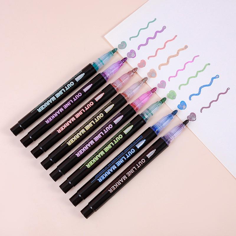 Traum-Doppellinien-Metall-Umriss-Tagebuchstift - 36 fluoreszierende Farben
