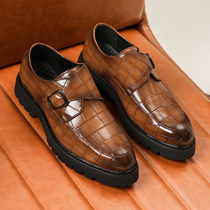 Fashion Men Outdoor Non-slip Walk Daily Commute Casual Shoe Hand-stitched Leather Business Shoes Men Thick Soled Slip-On Driving Loafers