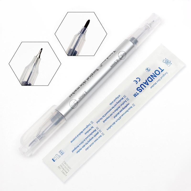 1Pcs Surgical Skin Marker Pen Ear Nose Piercing Facial Beauty Eyebrows Tatoo Eyelash Grafting Makeup Tool Waterproof Blue White Double head 0.5&1mm
