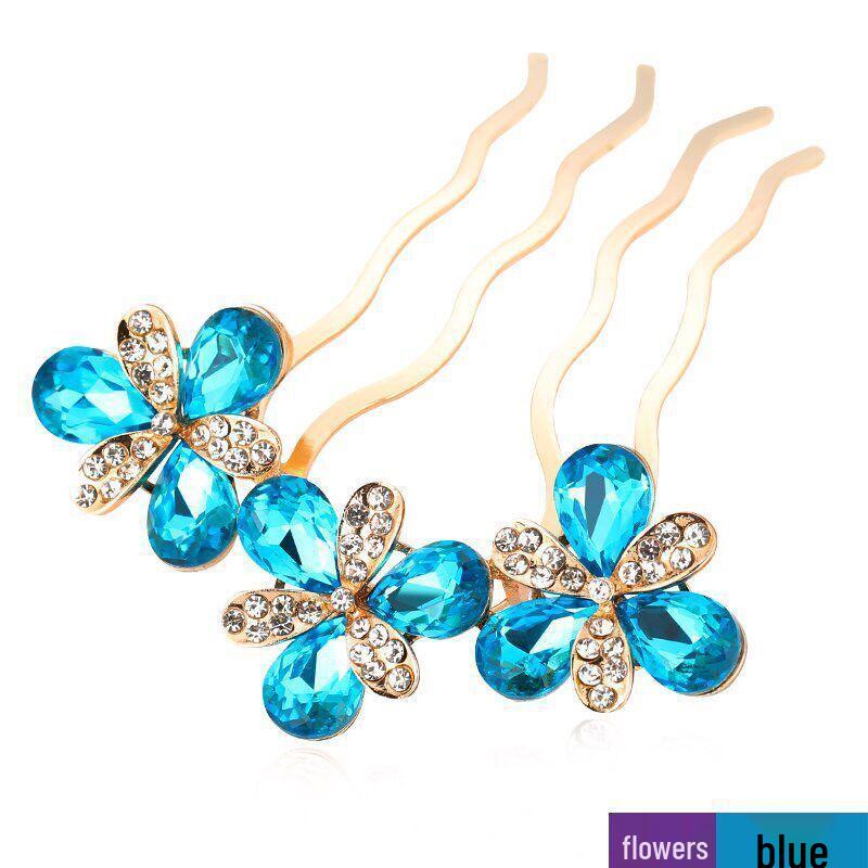 

Корейская Мода Гребень для Волос с Цветком из Страз и Заколка-Бант синий