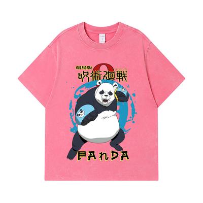 275 GSM Washed T-shirts 100% Cotton Jujutsu Kaisen V62 Panda Print Unisex Heavy Cotton T Shirt