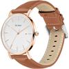 BUREI Men's Simple Analog Watch Waterproof Quartz Business Date Rose Gold White Stylish Slim Wristwatch