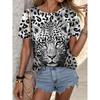 Damski T-shirt Leopard Moda Krótki Rękaw Okrągły Dekolt Regularny Top Codzienny Weekendowy Nadruk Niebieski Fioletowy Fuksjowy Zielony Szary Lato