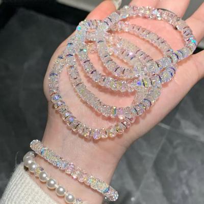 Women Bracelet Lightweight Elastic Rope Non-Fading Artificial Crystal Wristband Casual Formal Wear Jewelry Gift