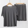 Set de 2 bucăți de pantaloni scurți pentru bărbați, cu decolteu în formă de O, cu mâneci scurte, cu talie elastică, cu picioare late, set de pijamale, fără sudură, din mătase de gheață