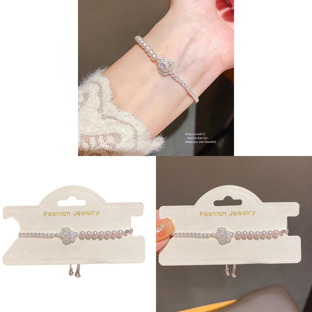 Schmuckkettenarmband mit Zirkonia und Kunstperle für Damen Modisches Accessoire Geschenk