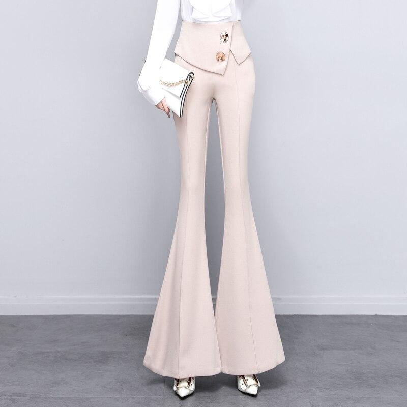 Harajuku Summer OL Office High Waist Women's Wide Leg Capris Long Pants for Women Skinny Flare Pants Woman Trousers Black