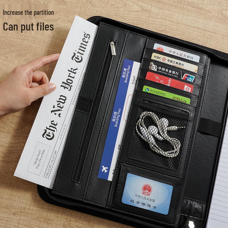A4 Multifunction Leather Zipper Briefcase Binder with Clipboard