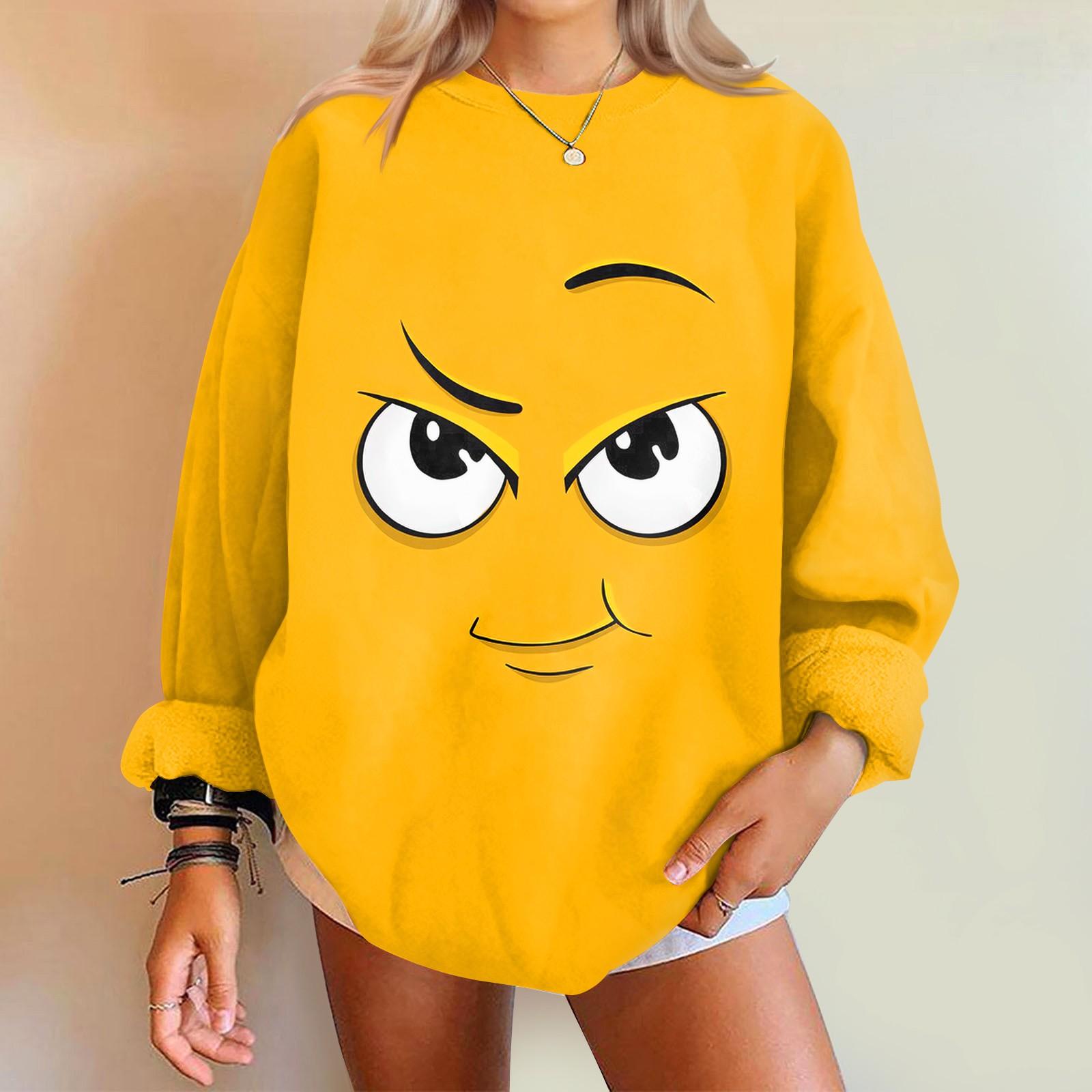 

Жіночий пуловер з виразним принтом і круглим вирізом, занижені плечі та довгі рукави XL жовтий