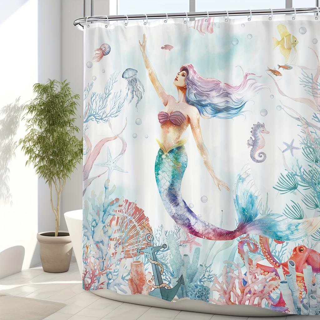 Enchanting Mermaid with Colorful Fish shower curtainshower curtain- Soft Microfiber for Travel, Pool & Spa - Perfect Gift for