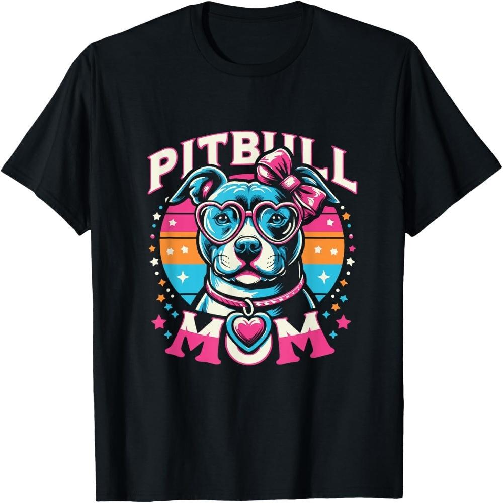Colorful American Pitbull Terrier Mom Dog Graphic Design T-Shirt XXXXXL чёрный