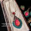 Sotheby'S Peacock Tourmaline Teardrop Jewel Earrings, Antique, 18K Gold Plated, Carmine Strawberry Zircon Earrings