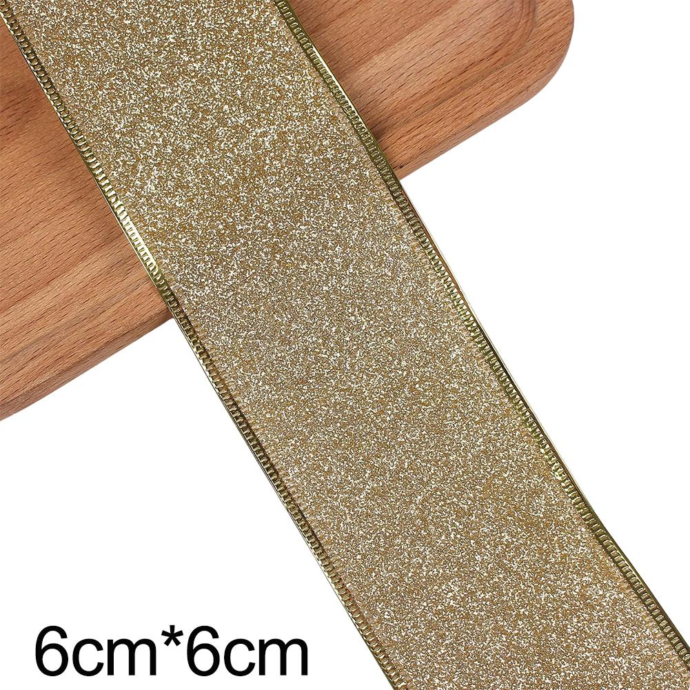 6M Wired Ribbon with Gold Metallic Edge and Glitter Finish for Christmas For Wreath Decoration and Craft Projects