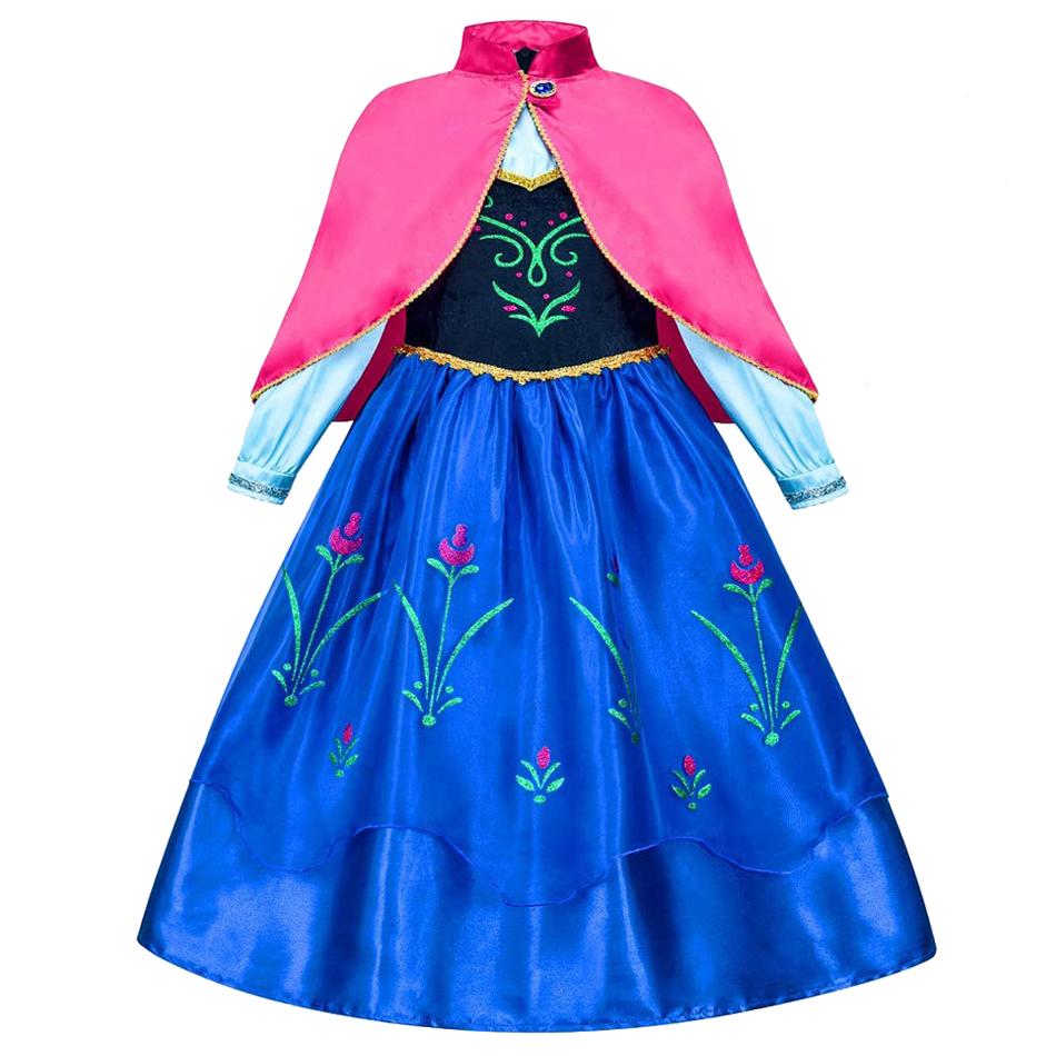 Frozen Anna Princess Girl Dress Halloween Cosplay Party Costume Snow Queen Princess Clothes Children Outfit 2-10 Y