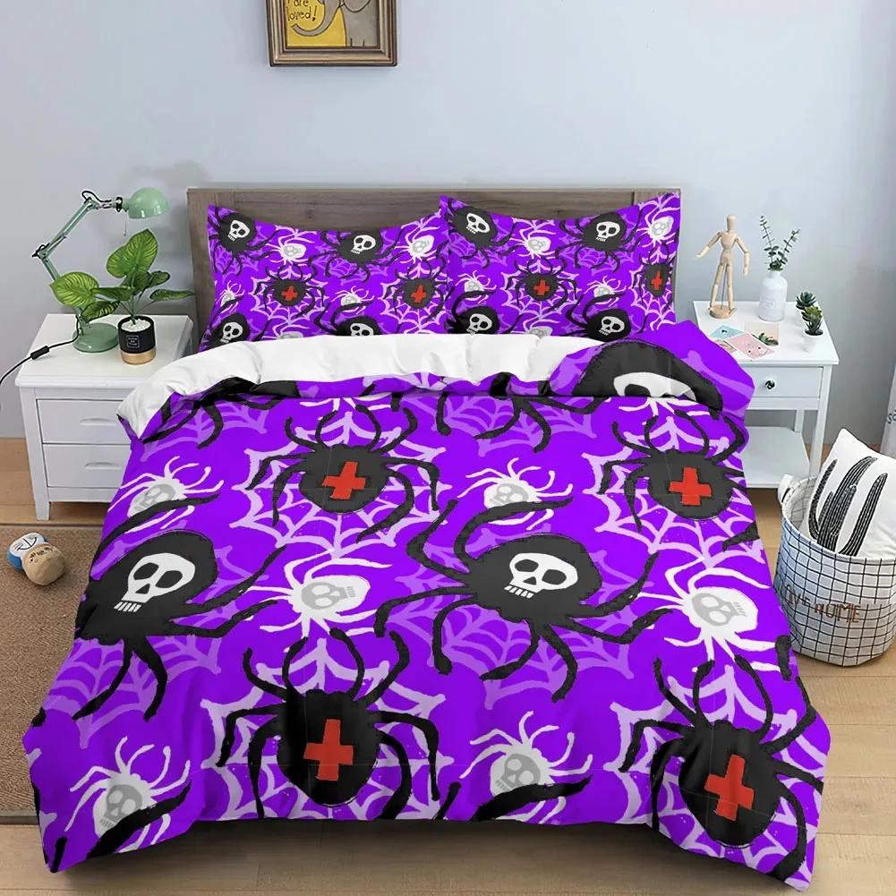 Skull Halloween Bats Bedding Set Boys Girls Twin Queen Size Duvet Cover Pillowcase Bed Kids Adult Home Textileextile