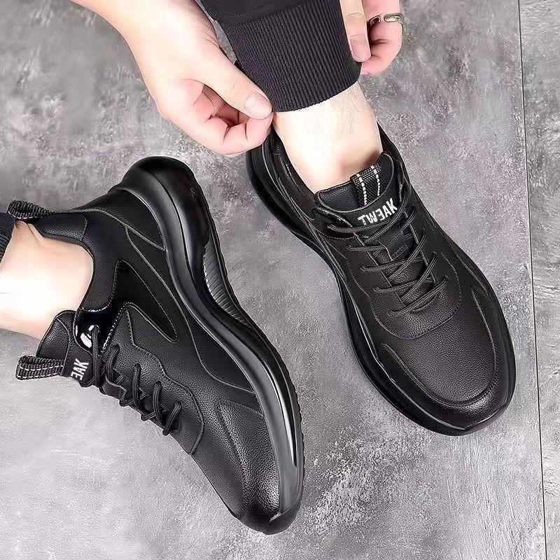 Men's Autumn Winter Thickened Dad Sneakers, Fleece Lined Leather Upper Thick Sole Running Shoes, Trendy Versatile Casual Athletic Shoes for Men
