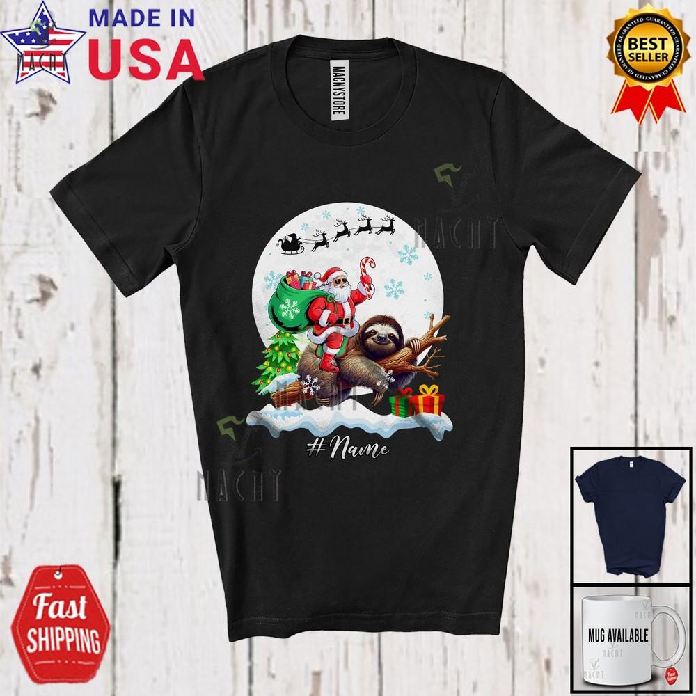 

Custom Name Santa Riding Sloth Lovely Christmas Moon Wild Animal Family Shirt 3XL
