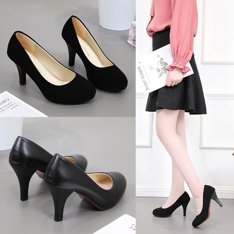 Fashion 2024 Black Women Pumps High Heels Shoes Thick Heel Round Toe Pumps Summer Autumn Fashion Shoes