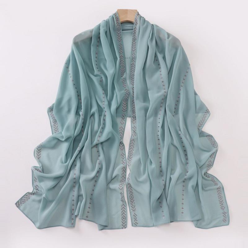 Neuer langer Perlen-Chiffon-Schal mit Strasssteinen Ethnisch für Damen S