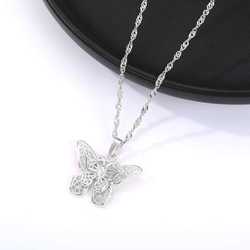 Butterfly Necklaces For Women Stainless Steel Water Wave Chain Choker Pendant Necklace Butterfly Jewelry Gift Bijoux Femme 45cm