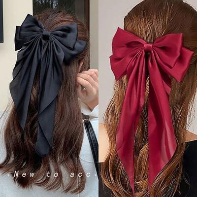 Korean Version Of Large Ribbon Bow Hairpin Wine Red Bow Hair Accessories Spring Chuck Flower Headdress