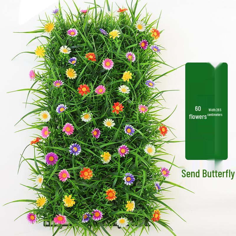 Artificial Green Plant Wall with Flowers - Decorative Turf Mat for Landscaping and Windowsills