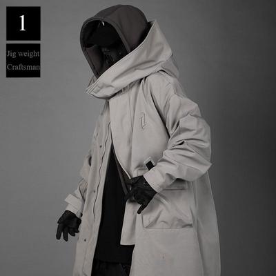 Jiye Heavy Industry New Fake Two Piece Workwear Spliced Windbreaker Men's Loose Casual Mid Length Coat