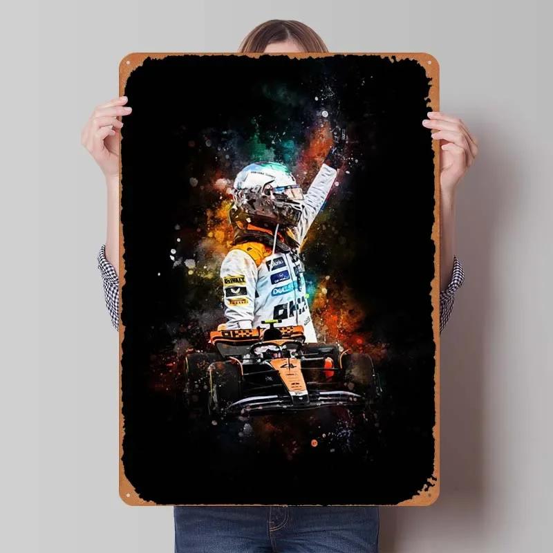 Lando Norris Metallschild Rennposter Dekorative Metallplatten Retro Blechschild für Wandkunst Dekoration Gamer Zimmer Dekoration