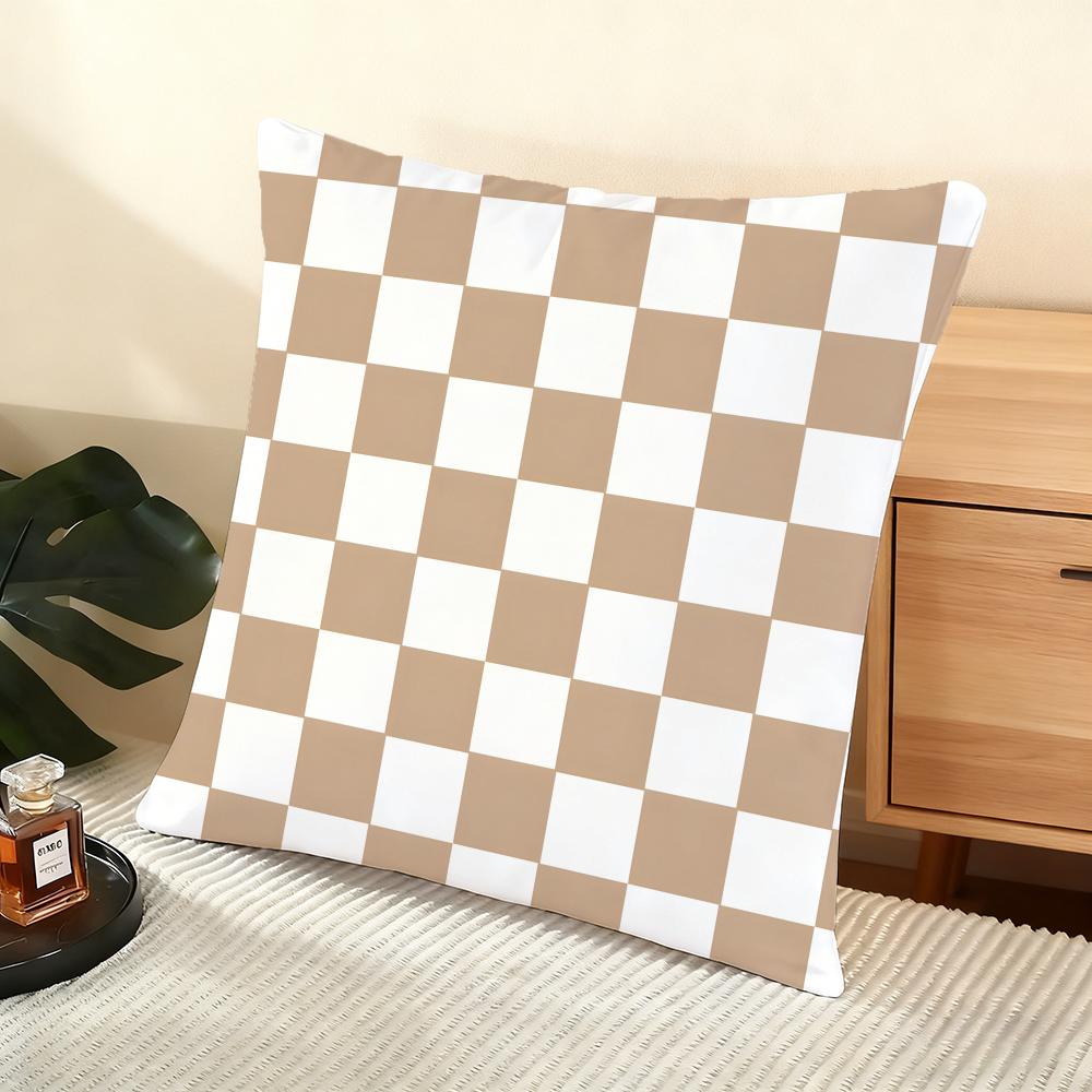 Artistic Elegant Plaid Prints Cushion Cover Silky Short Plush Home Sofa Cushion Cover - Invisible Zipper Home Decoration
