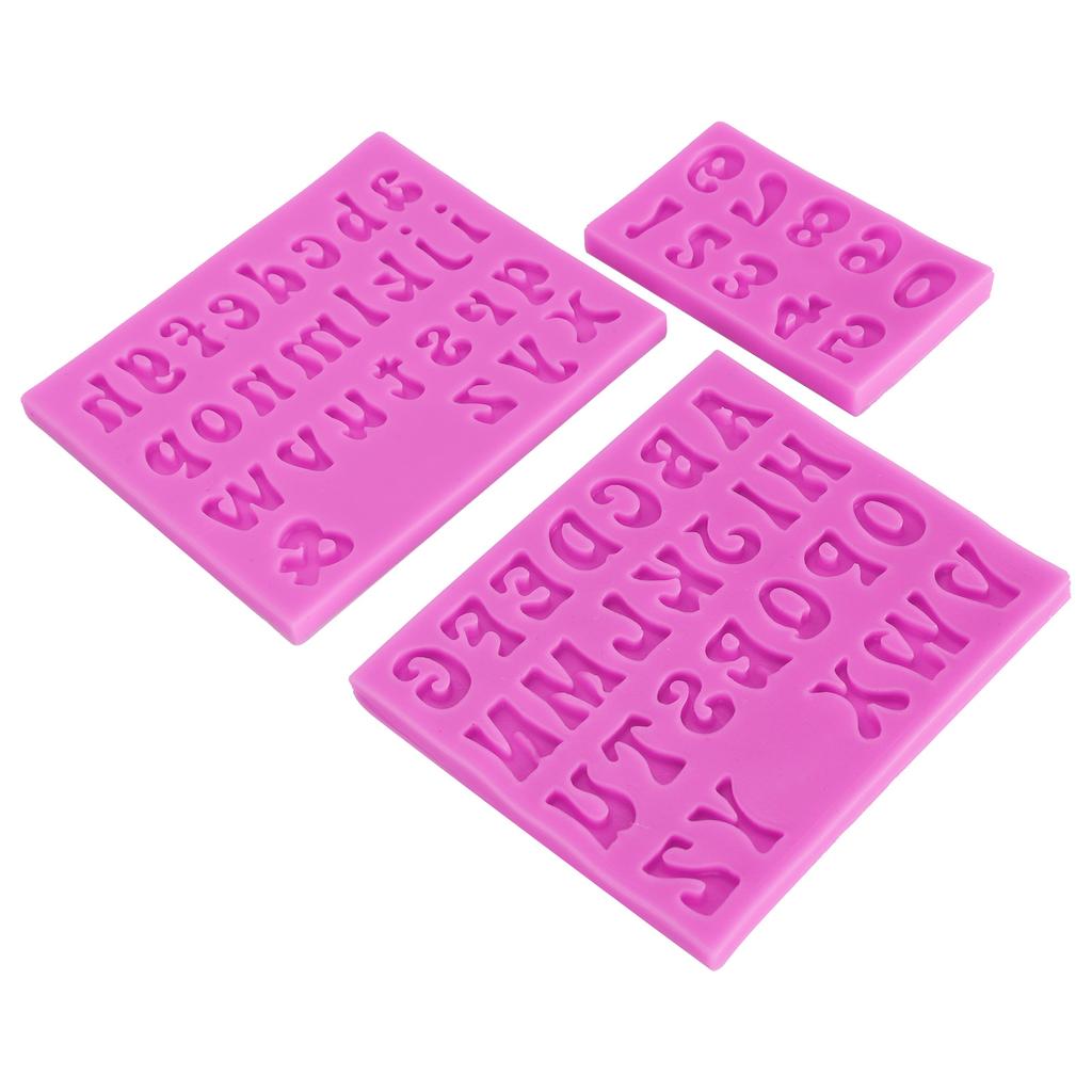 3Pcs Alphanumeric Silicone Mold Making Uppercase Lowercase for DIY Cake Clay Chocolate Pink