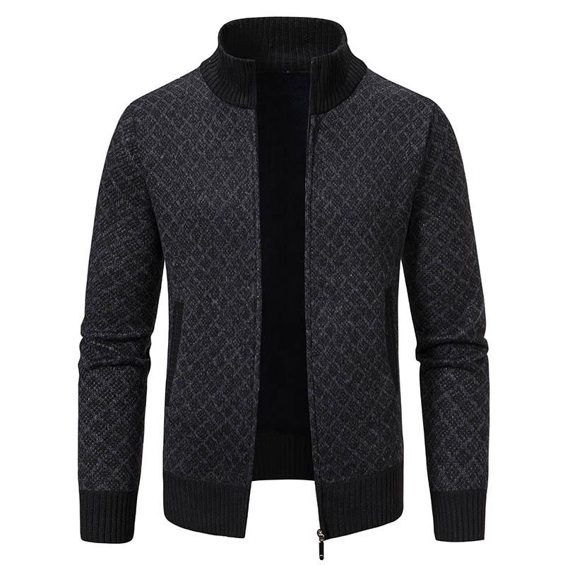 Men's Stand-Up Collar Knitted Cardigan - Thick Ribbed Velvet Sweater for Autumn/Winter (Middle-Aged & Elderly)