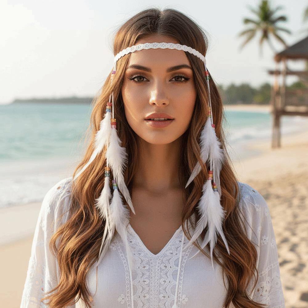 Intricate Crochet Band Boho Tassel Headpiece Tribal Feather Hair Extensions  Island Getaway Outfit