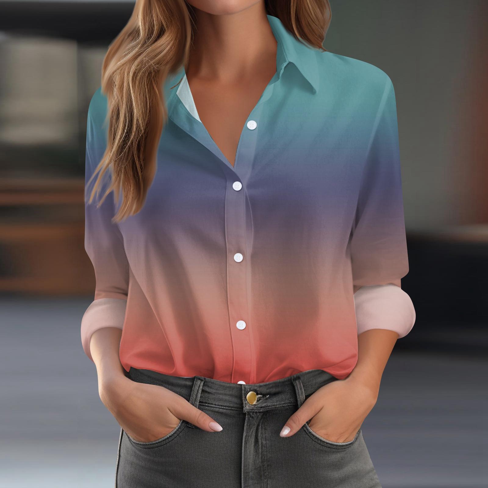 

Женская рубашка-блузка с принтом и пуговицами, длинный рукав, повседневный базовый рубашечный воротник, обычный топ XXXL