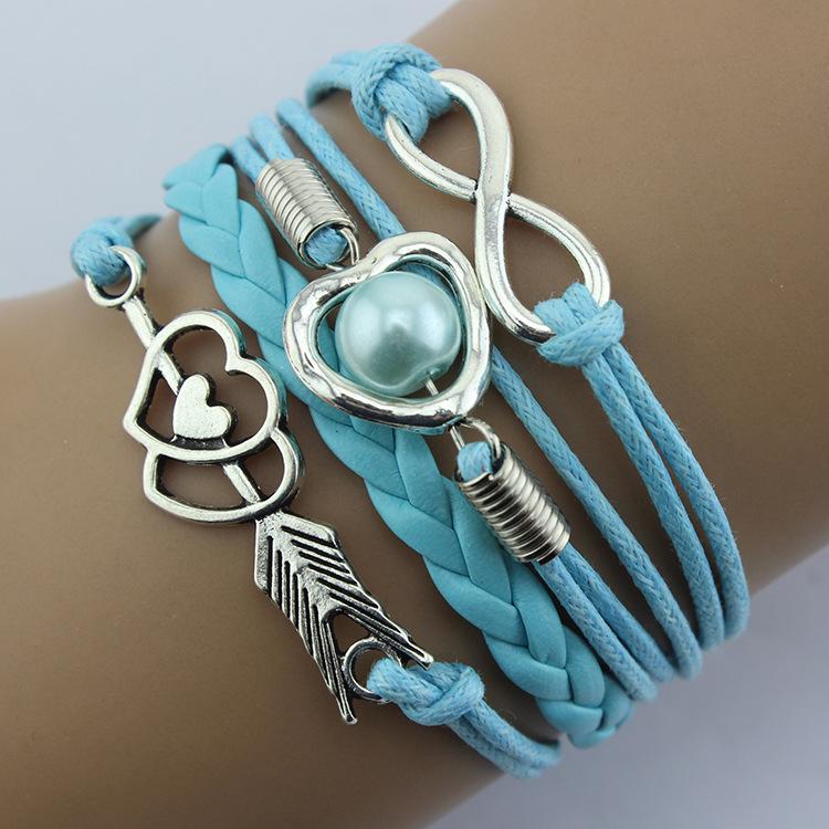 Ženy 8 Word Symbol Pletené vícevrstvé Love Heart Towers Faux Pearl náramek