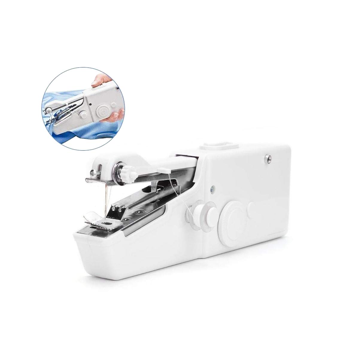 

Electric handheld sewing compact easy battery safety stopper needle and thread portable sewing simple sewing electric portable sewing machine білий