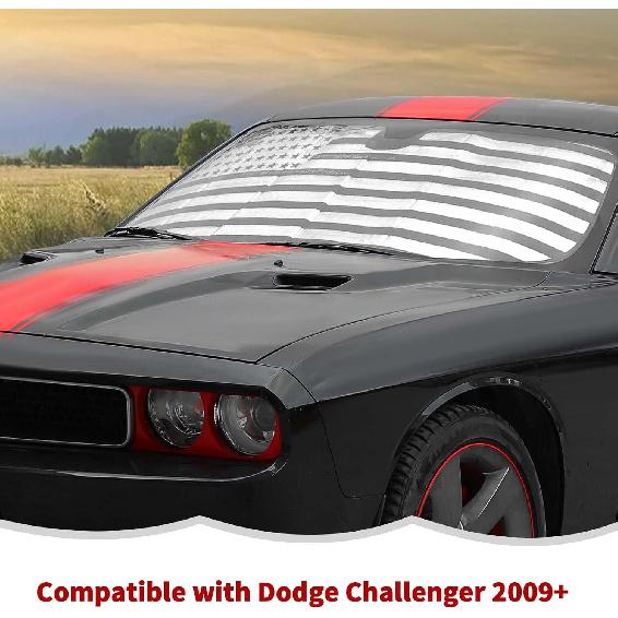 RT-TCZ Windshield Sunshade Sun Shade Heat Shield Window Sun Visor Mat for Dodge Challenger 2009-2024,US Flag
