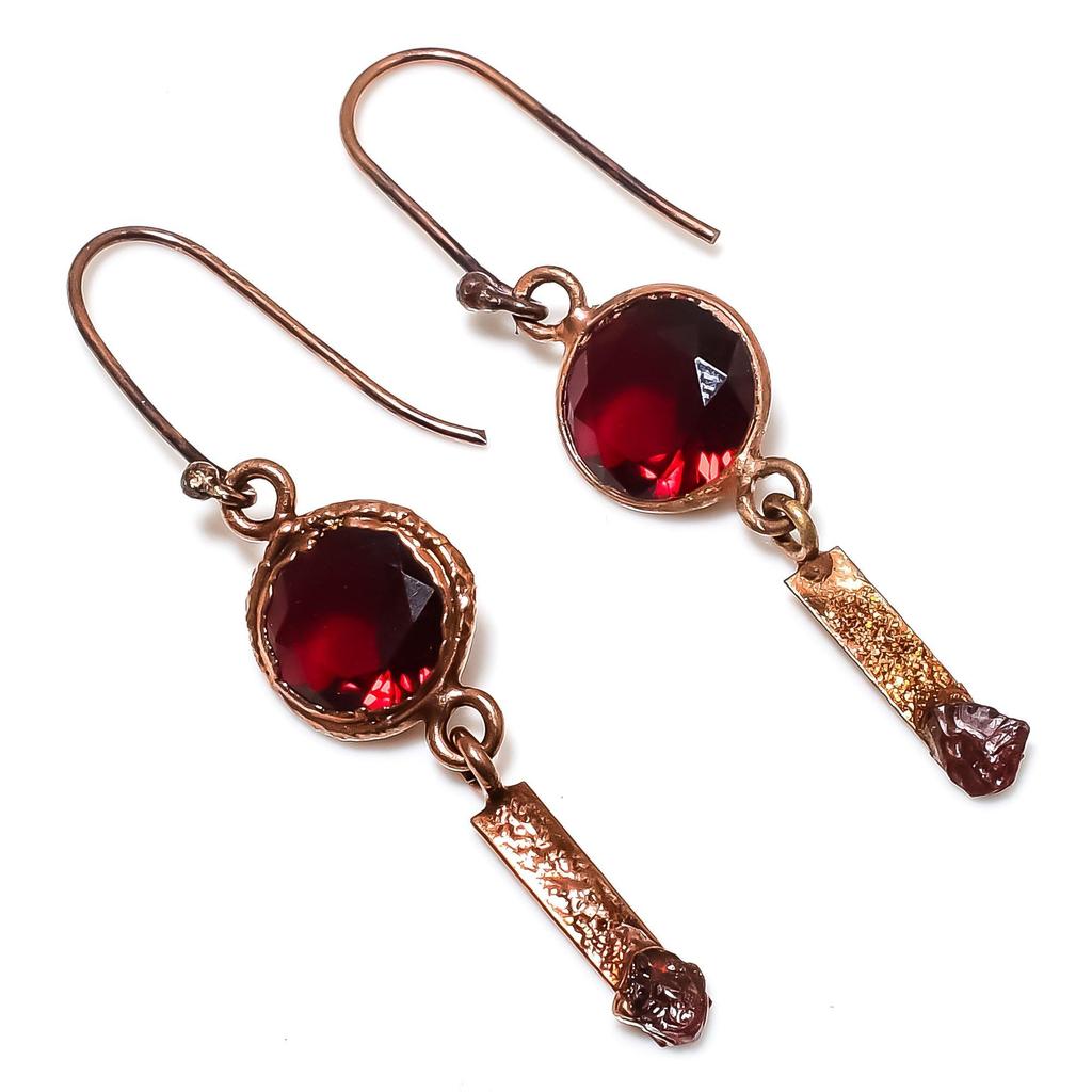 Garnet Jewelry, Copper Electroformed Earrings, Handmade Gemstone Jewelry Earrings For Memorial Day