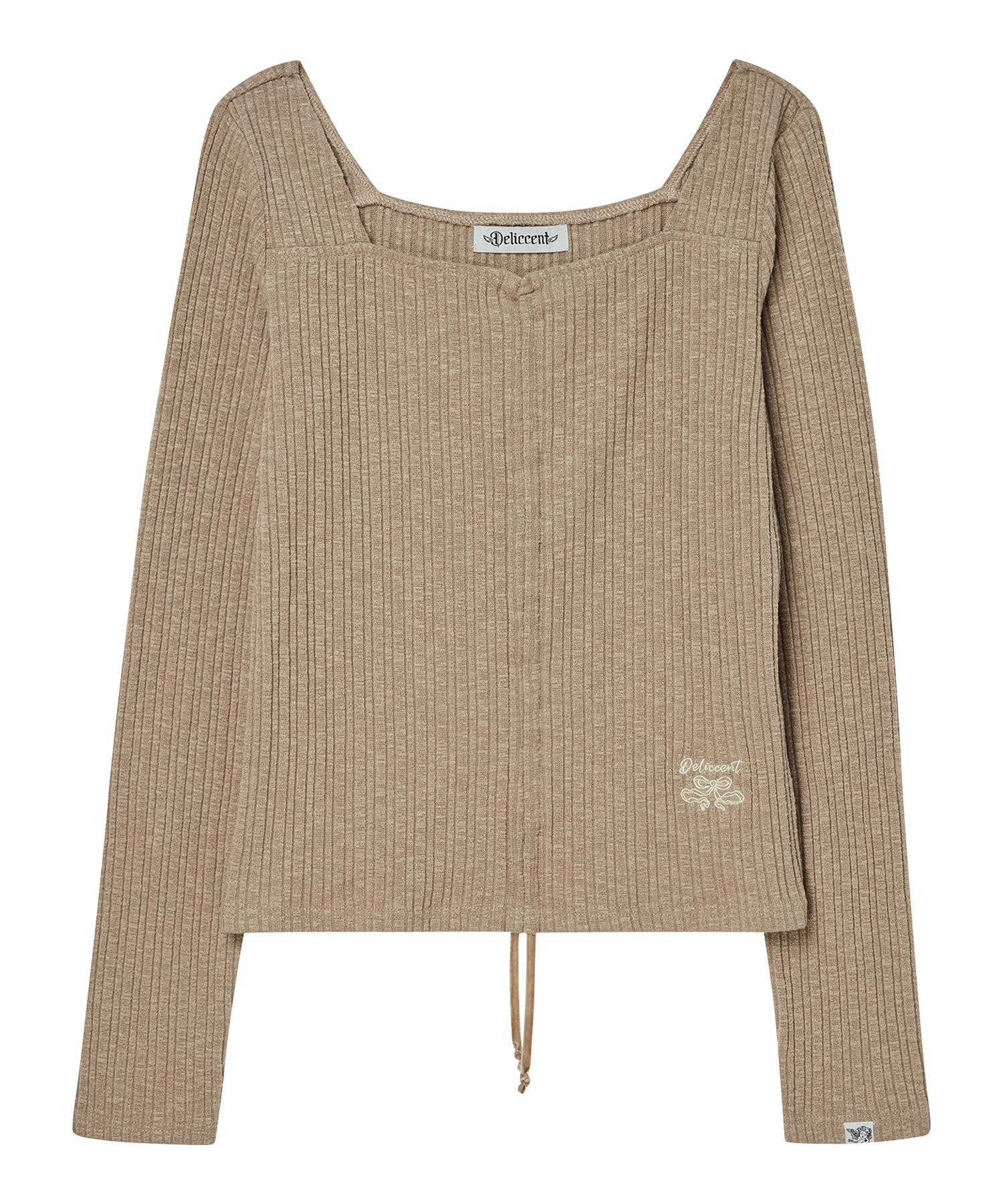 Deliscent String Tie-Up T-Shirt [Mocha] Mocha/Free
