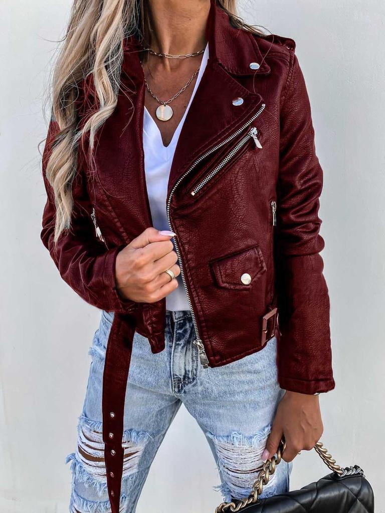 Giacca da Moto in Pelle PU da Donna Europea e Americana - Collezione Primavera/Estate 2025