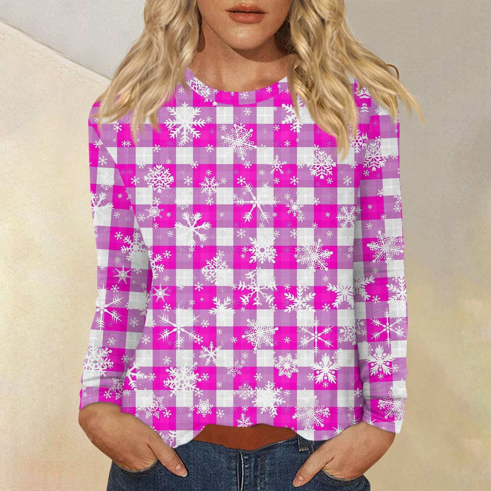

Рубашки с длинным рукавом для женщин, милые футболки с принтом на Рождество, блузки, повседневные топы больших размеров, пуловеры M