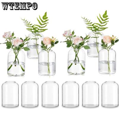 6pcs Glass Bud Vases for Centerpieces Clear Small Flower Vase Decor Bulk Simple Modern Decorative Vases for Flowers Candle Vase Wedding Centerpiece