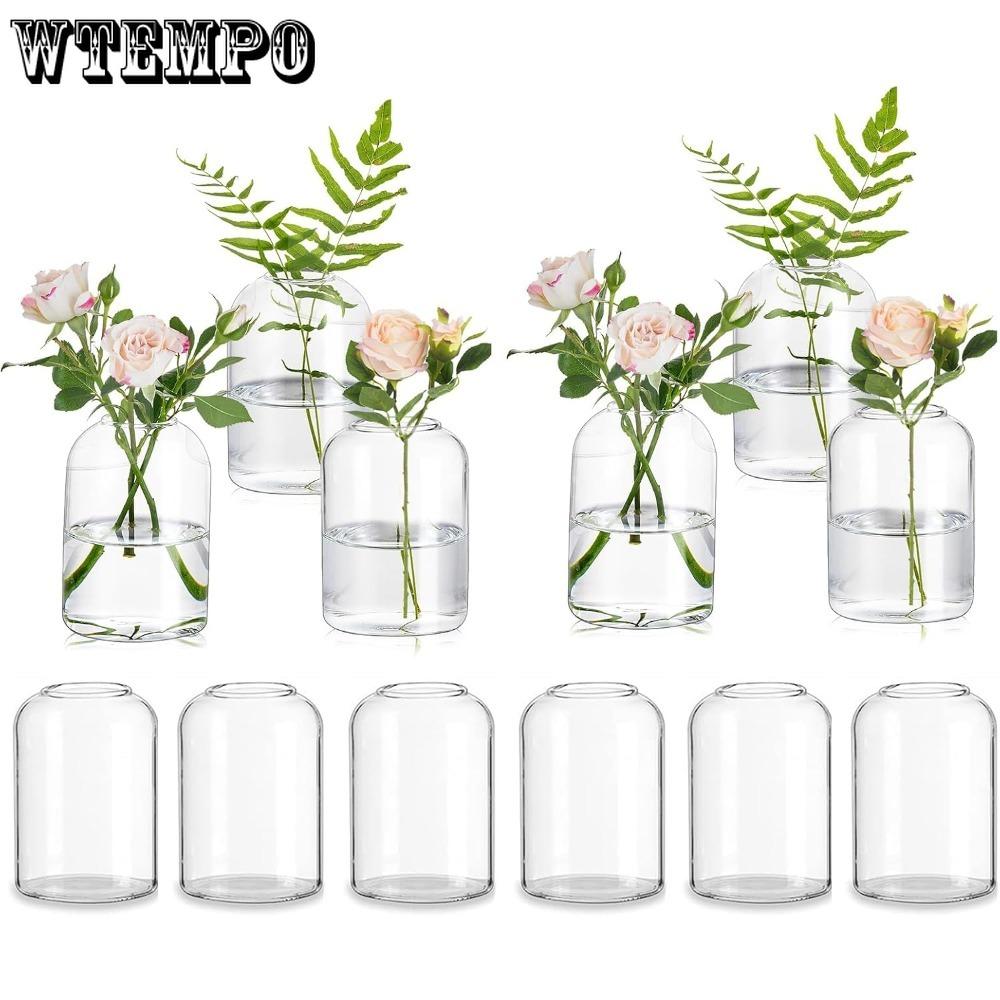 6pcs Glass Bud Vases for Centerpieces Clear Small Flower Vase Decor Bulk Simple Modern Decorative Vases for Flowers Candle Vase Wedding Centerpiece