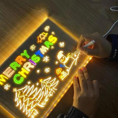 LED Notiztafel mit Nachtlicht Bunt 7 Stifte DIY Acryl Nachrichtentafel Kinder-Zeichenbrett für Kinder Geburtstagsgeschenk