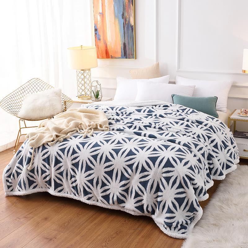Bed Bedspread Winter Warmth Thickening Three-dimensional Double Layer Comfort Cotton Wool Jacquard Blanket Lamb Wool Blanket Home Textile Bedspread